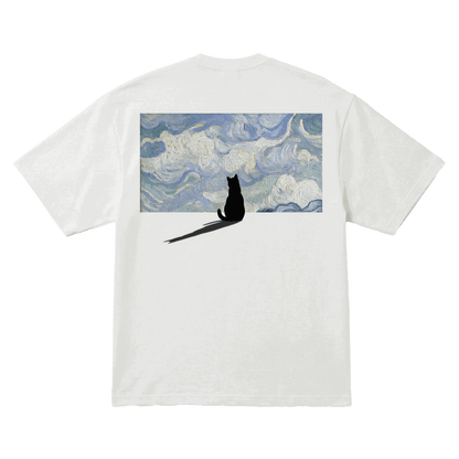 Playera Art Cat Oversize White