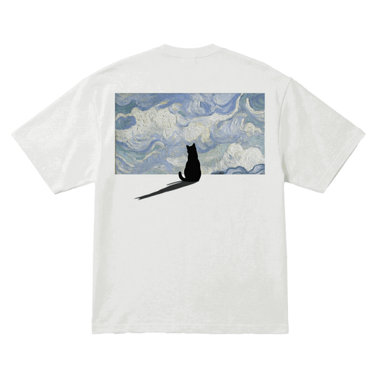 Playera Art Cat Oversize White
