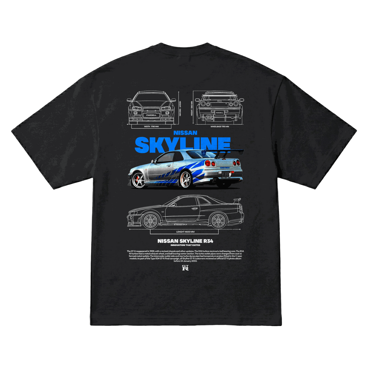 Playera Nissan Skyline R34 Oversize Black