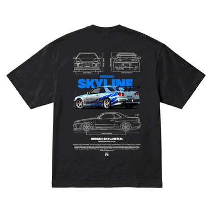 Playera Nissan Skyline R34 Oversize Black